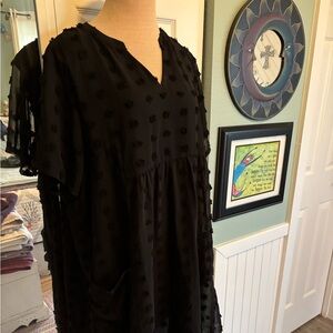 Black on black polka dot swing shift dress with pockets xxl